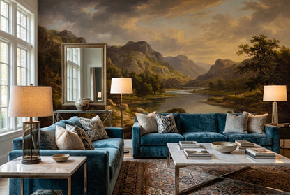 Gold Mountain Lake Landscape Wallpaper Mural - 1