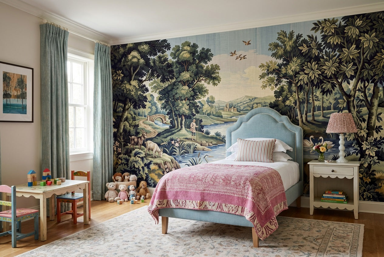 Green Woodland Animals Landscape Wallpaper Mural - 5