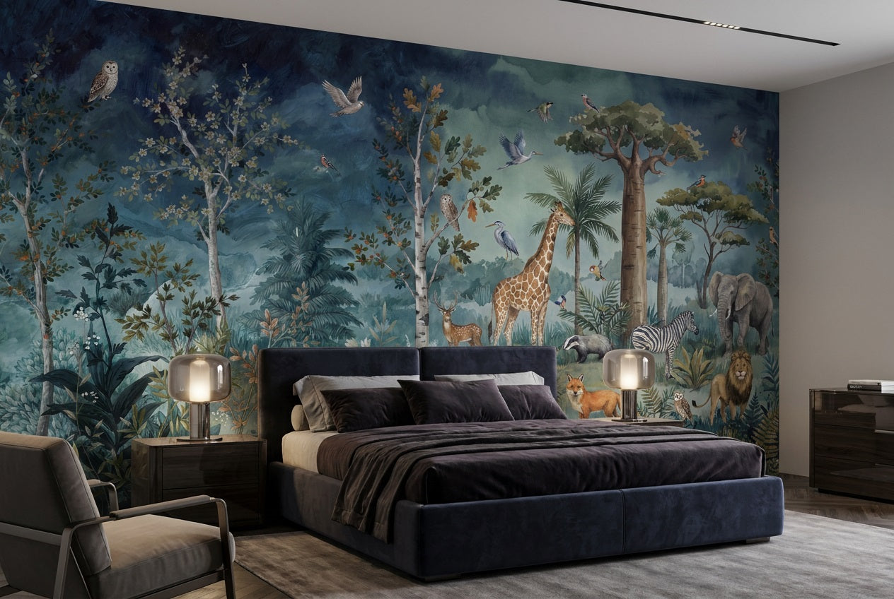 Navy Safari Wallpaper Mural view 4