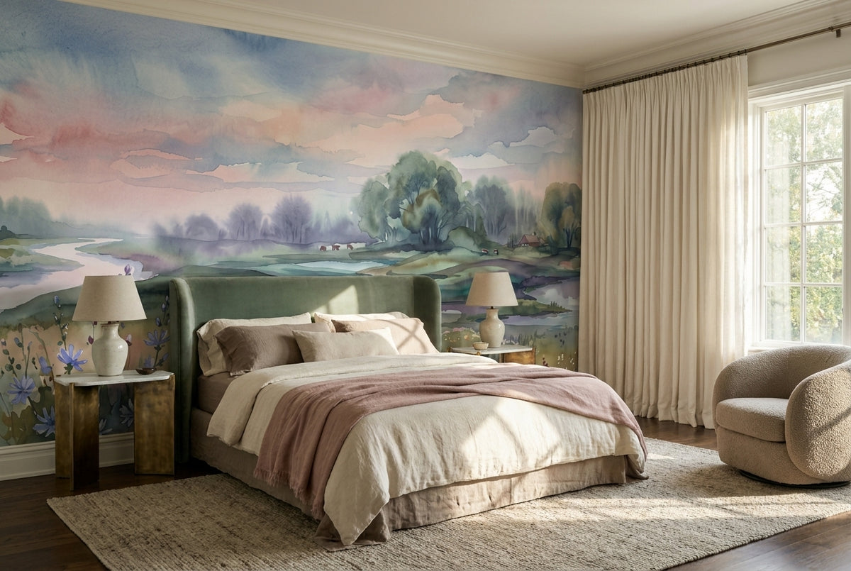 Rose Watercolor Flower Meadow Wallpaper Mural - 5