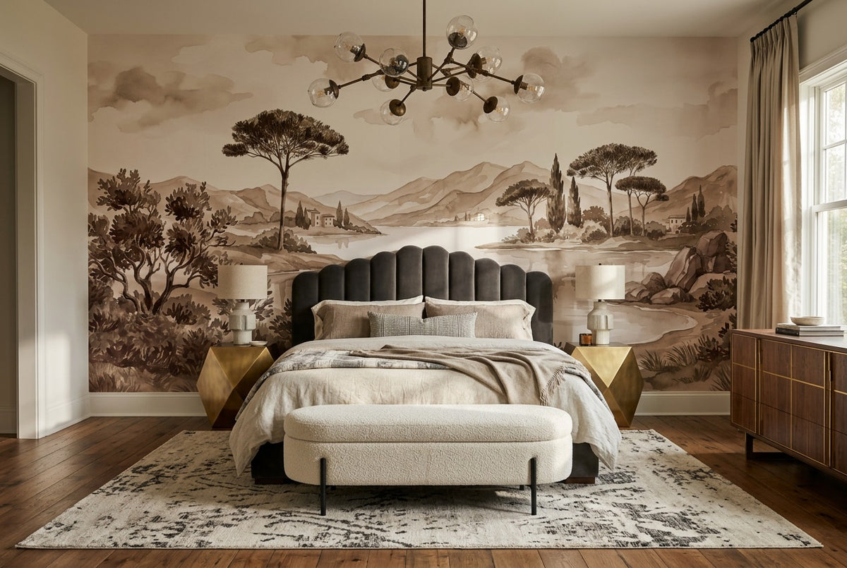 Sepia Pine Lake Landscape Wallpaper Mural - 5