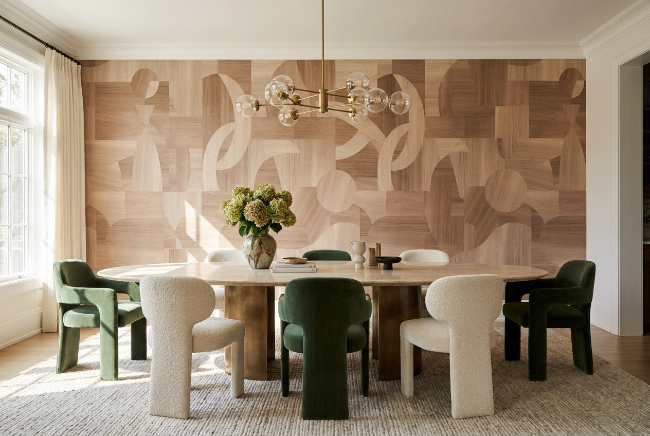 Tan Woodgrain Wallpaper Mural room scene