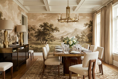 Sepia Mountain Grove Landscape Wallpaper Mural - 3