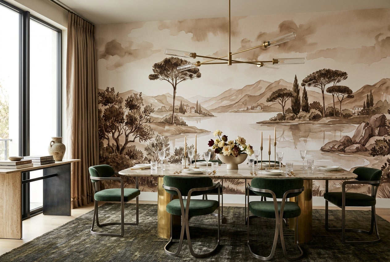 Sepia Pine Lake Landscape Wallpaper Mural - 3