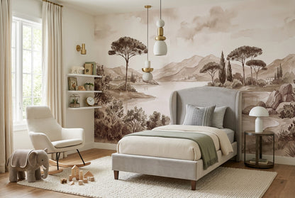 Sepia Pine Lake Landscape Wallpaper Mural - 6