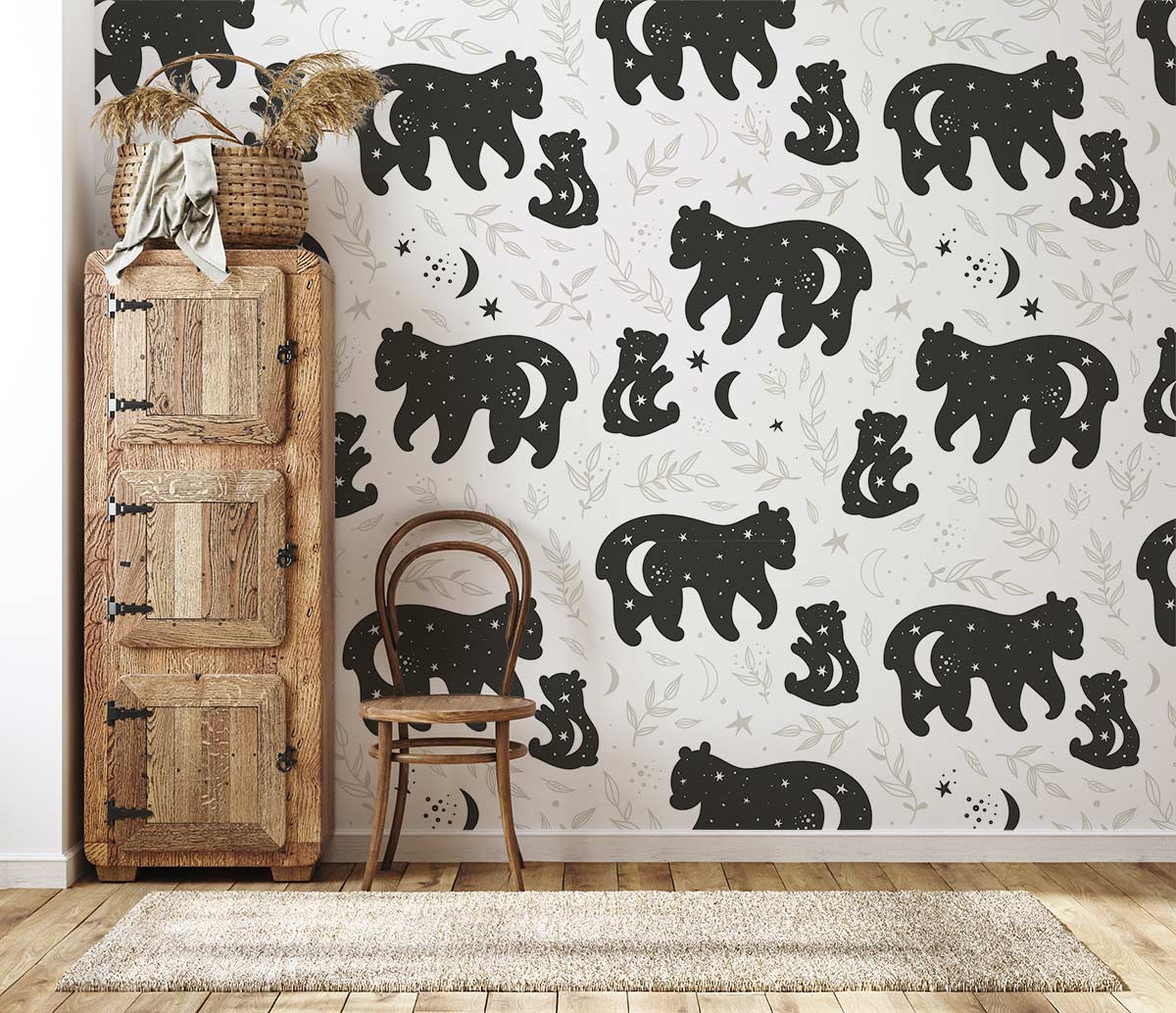 Whimsical Starry Night Bears Mural Wallpaper