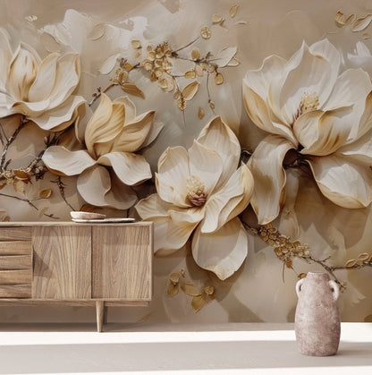 Vintage Floral Elegance Mural Wallpaper in living room
