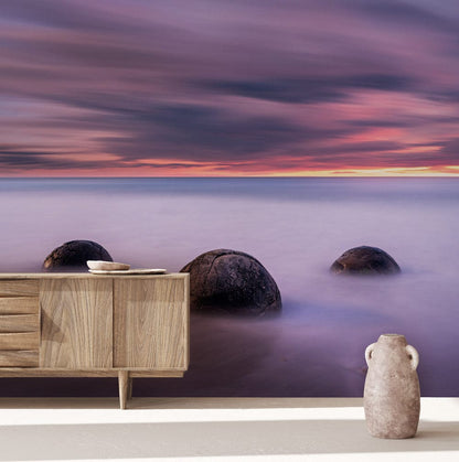 unique purple misty ocean fog wallpaper mural