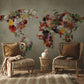 Floral World Map Wall Mural Wallpaper