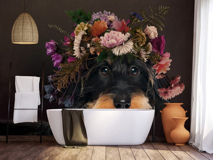 Cute schnauzer puppy wallpaper mural for the bathroom.