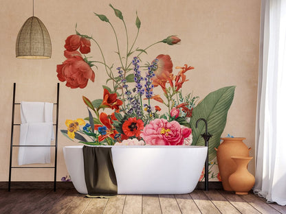 intricacy of delicately arranged flowers in-bathroom artwork