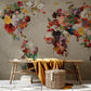 Floral World Map Wall Mural Wallpaper