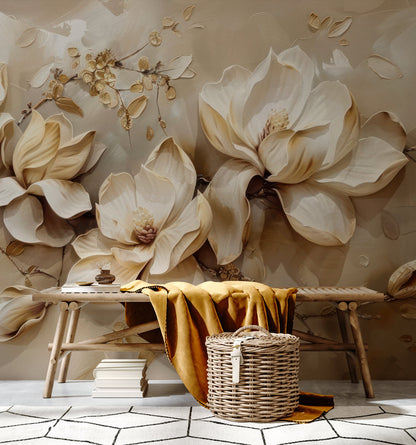 Vintage Floral Elegance Mural Wallpaper in living room