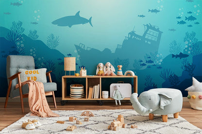 blue ocean wallpaper mural for children's playroom