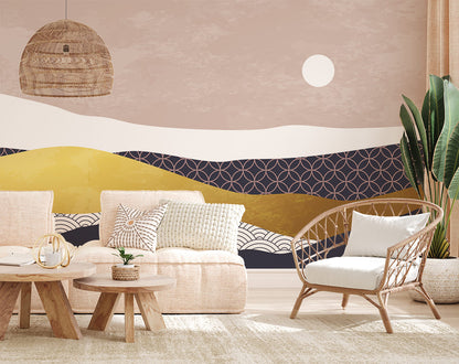 Fresh Oil Painting Forest Wallpaper Mural in living room