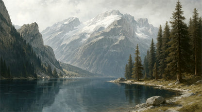 Alpine Mountain Lake Forest Wallpaper Mural pattern artwork