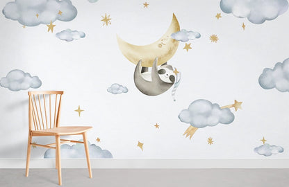 Sloth on moon cartoon Wallpaper Mural for Room decor