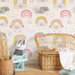 Whimsical Smiling Rainbows Kids Mural Wallpaper