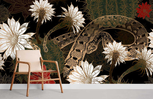 Snake in Flower Mural Wallpaper Room