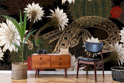 Snake in Flower Mural Wallpaper Decoration Idea