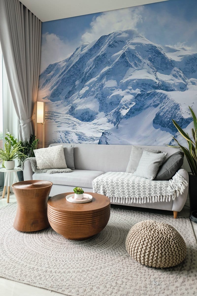 Serene Snowy Mountain Peak Mural Wallpaper