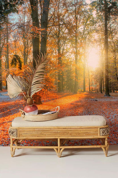 Wall Mural Paper Artwork for Hallway Decorating Featuring a Snowy Red Forest Landscape