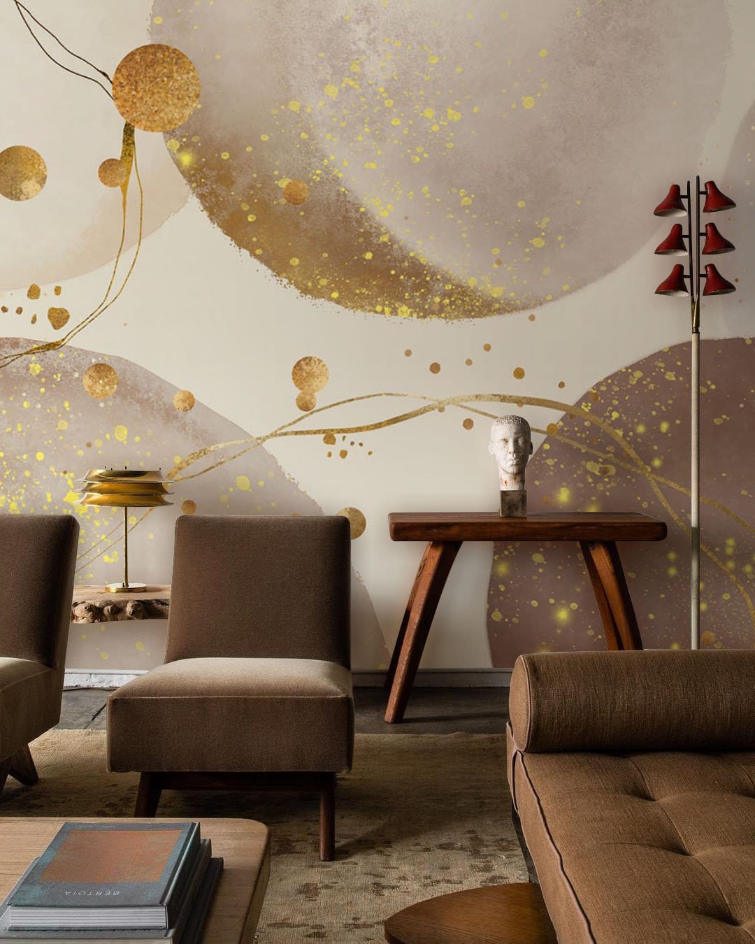 Gold Speckled Abstract Circular Design Mural Wallpaper