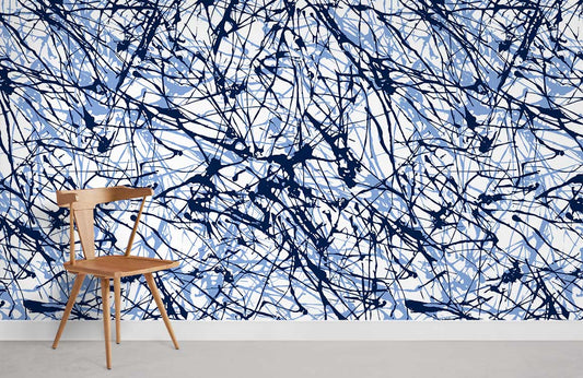 Abstract Blue Ink Splatter Mural Wallpaper