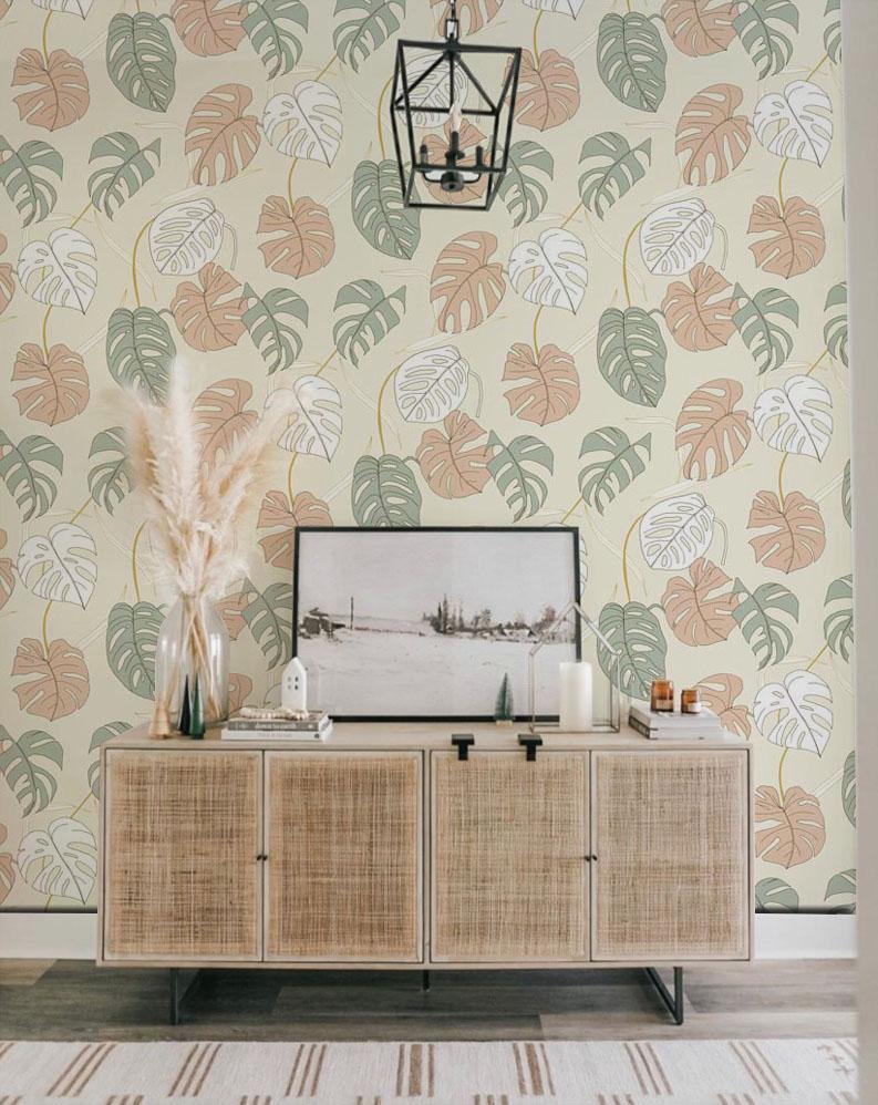 Botanical Leaf Print Neutral Mural Wallpaper