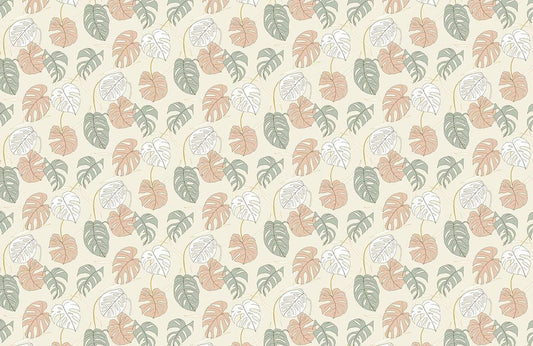 Botanical Leaf Print Neutral Mural Wallpaper