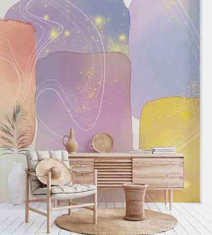 Triangular Wallpaper for the Living Room in a Dreamy Color Scheme