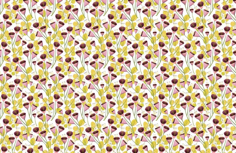 Vintage Floral Pink Geometric Mural Wallpaper