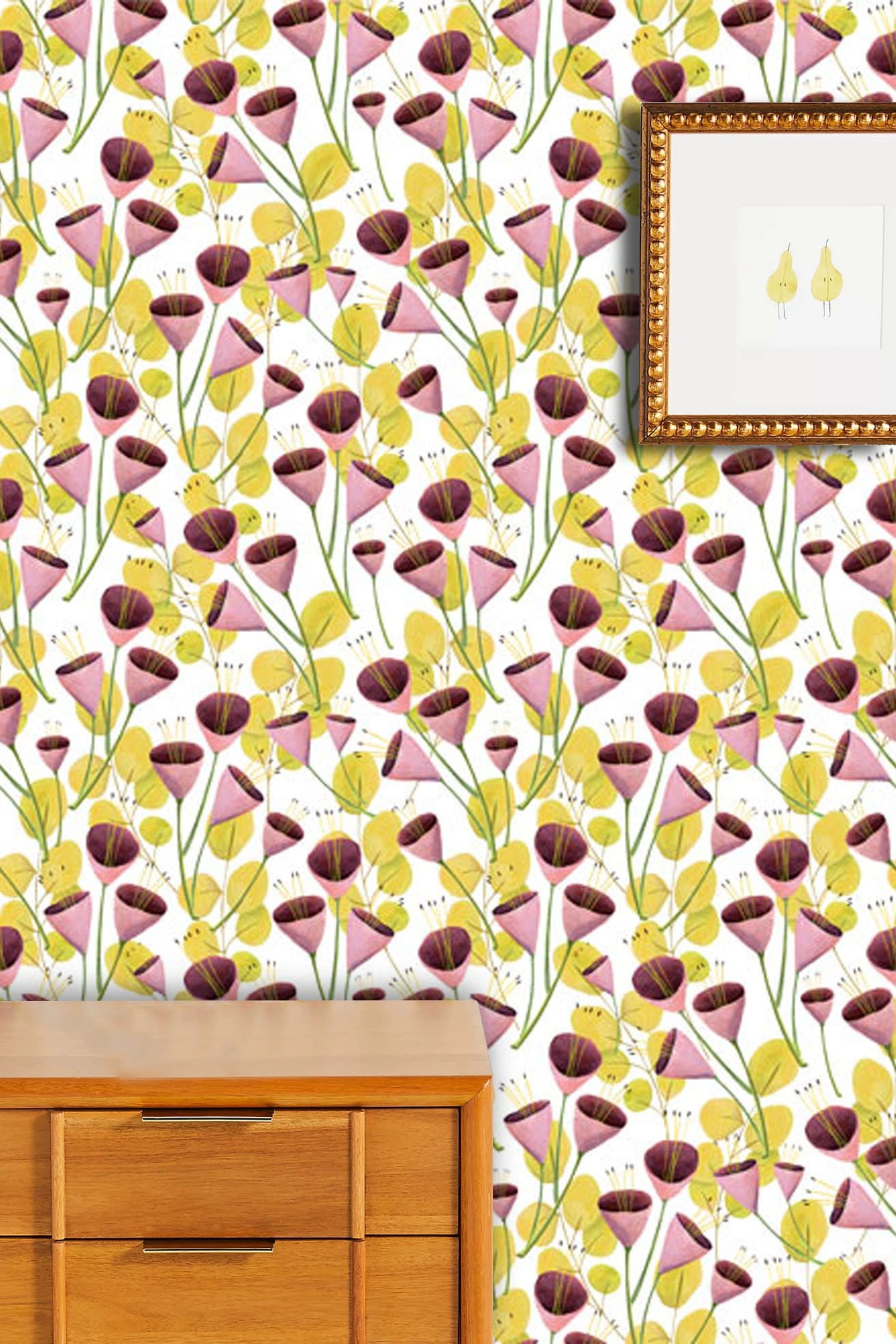 Vintage florales pinkes geometrisches Wandmural