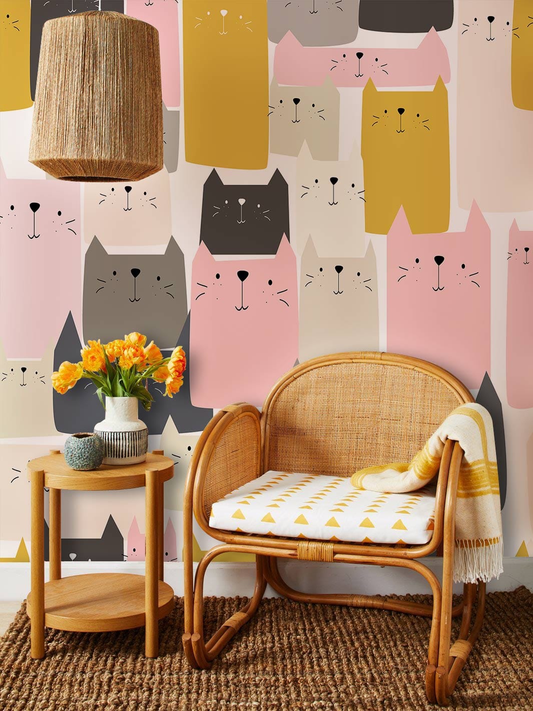 Colorful Cat Pattern Kids Mural Wallpaper