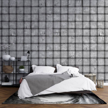 design of a bedroom with brick-colored wallpaper