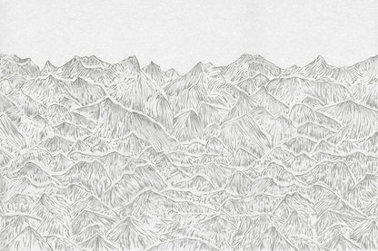 Mountain peaks in pencil for wallpaper murals