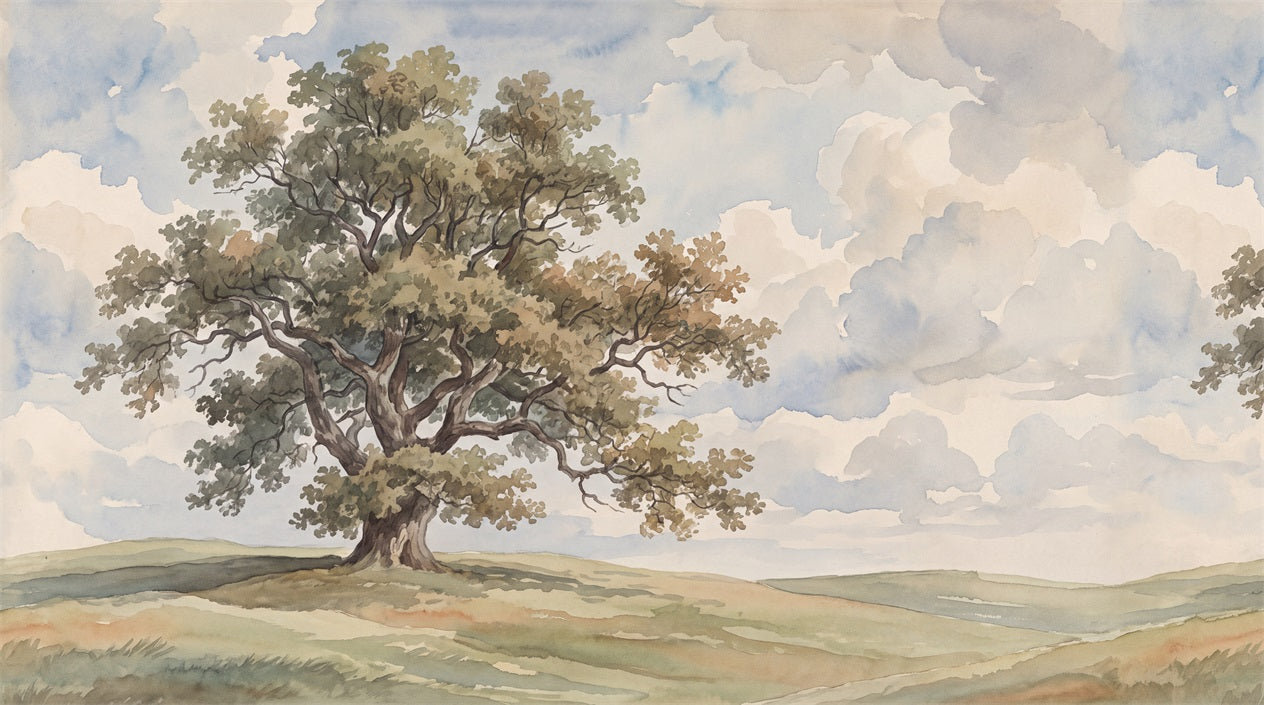 Beige Oak Tree Countryside Wallpaper Mural - 2