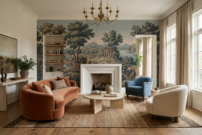 Blue Vintage Forest Tapestry Wallpaper Mural - 5