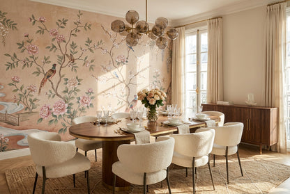 Blush Floral Birds Chinoiserie Wallpaper Mural - 1