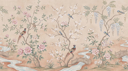 Blush Floral Birds Chinoiserie Wallpaper Mural - 2