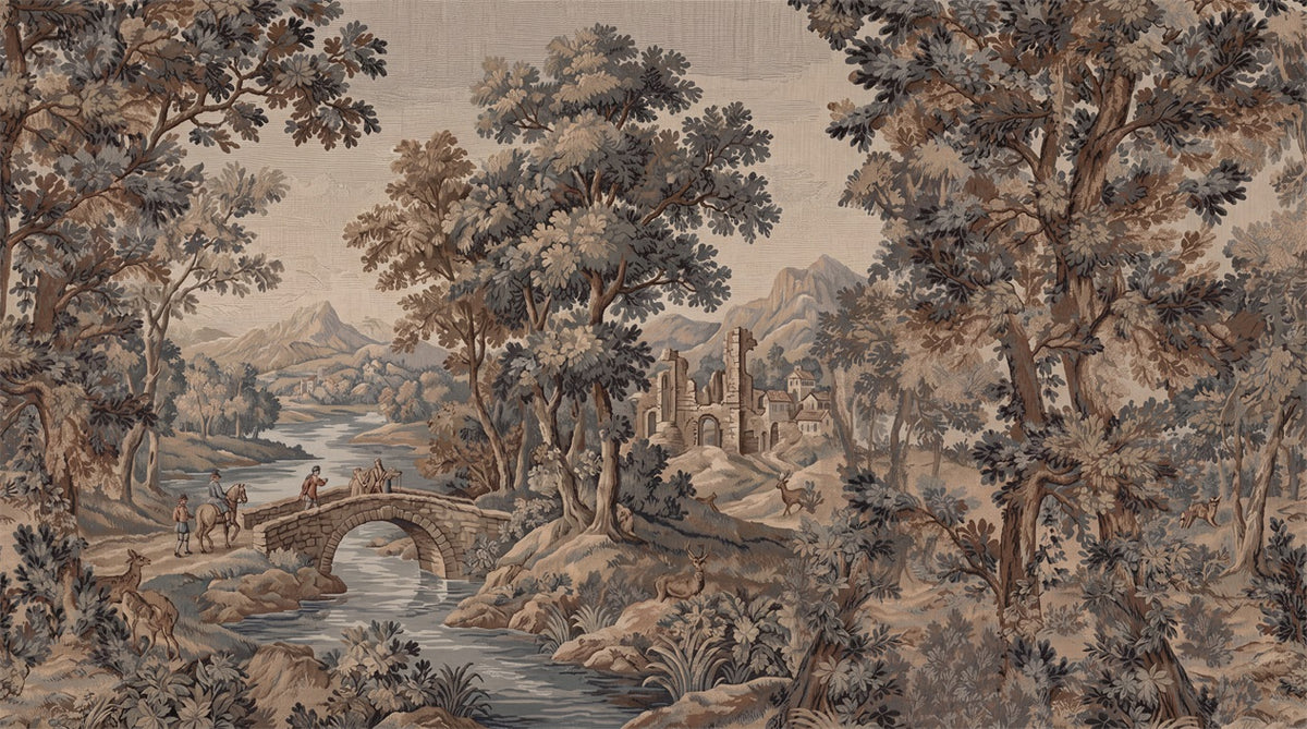 Brown Woodland Ruins Tapestry Wallpaper Mural - 2