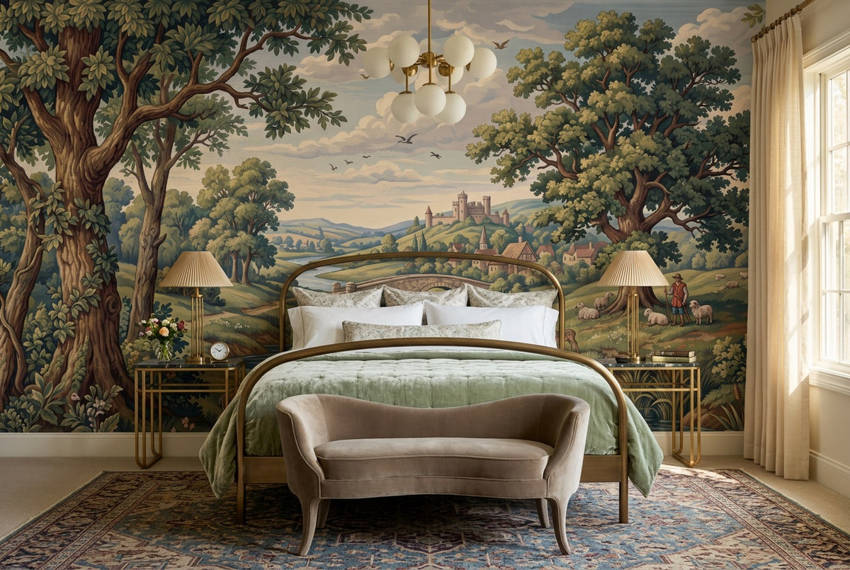 Green Deer River Countryside Wallpaper Mural - 5