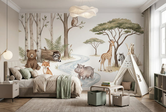 Ivory Woodland Wallpaper Mural room scene