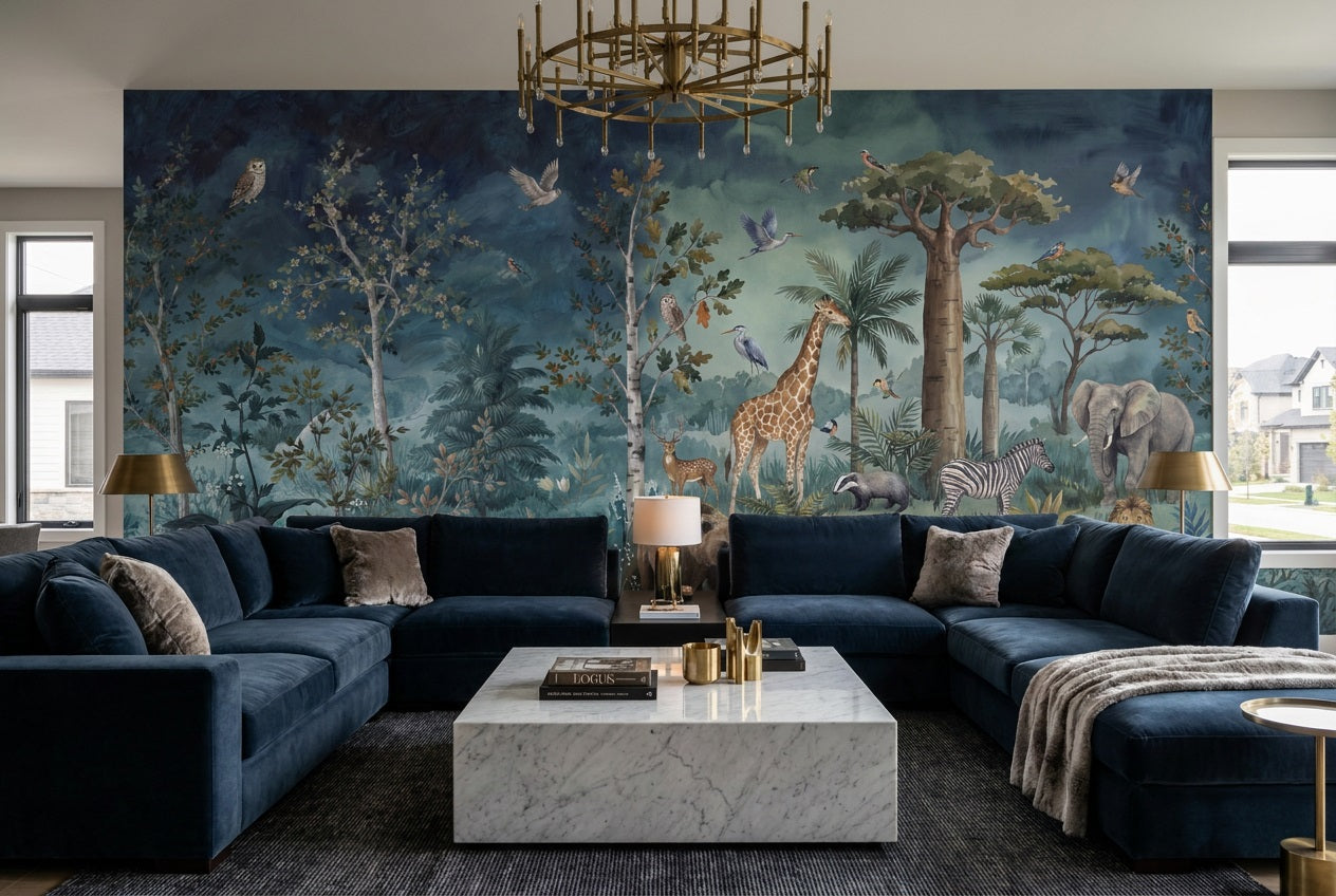 Navy Safari Wallpaper Mural view 6