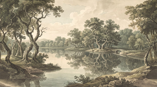 Olive Forest Lake Landscape Wallpaper Mural - 2