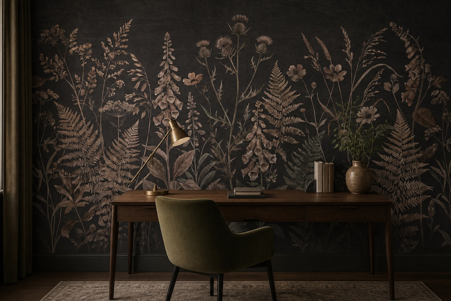Dark Brown Fern Garden Wallpaper Mural - 6
