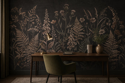 Dark Brown Fern Garden Wallpaper Mural - 6