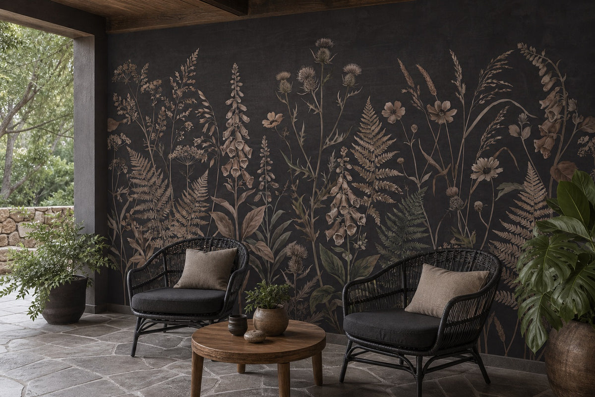 Dark Brown Fern Garden Wallpaper Mural - 8