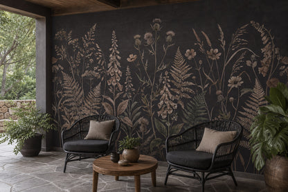 Dark Brown Fern Garden Wallpaper Mural - 8