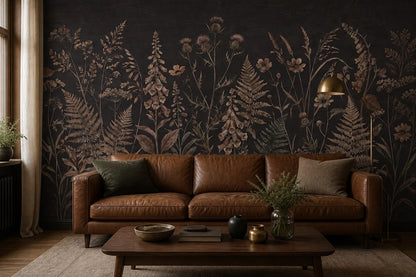 Dark Brown Fern Garden Wallpaper Mural - 1
